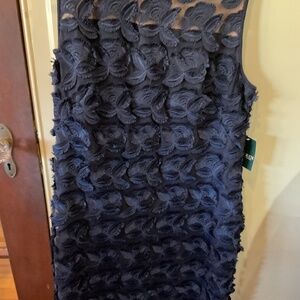 Navy Blue Floral Appliqué Dress